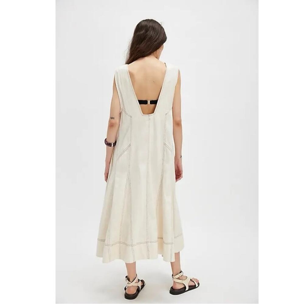 Free People Santino Denim Zip Front Midi Dress in Ecru Size Medium Minimalist - Picture 9 of 15